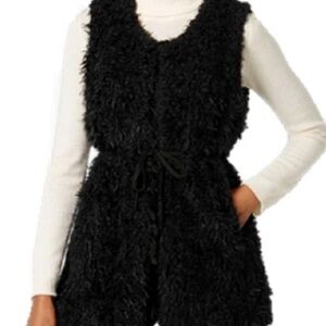 I.N.C. International concepts women’s faux fur Sherpa tie vest black S/M